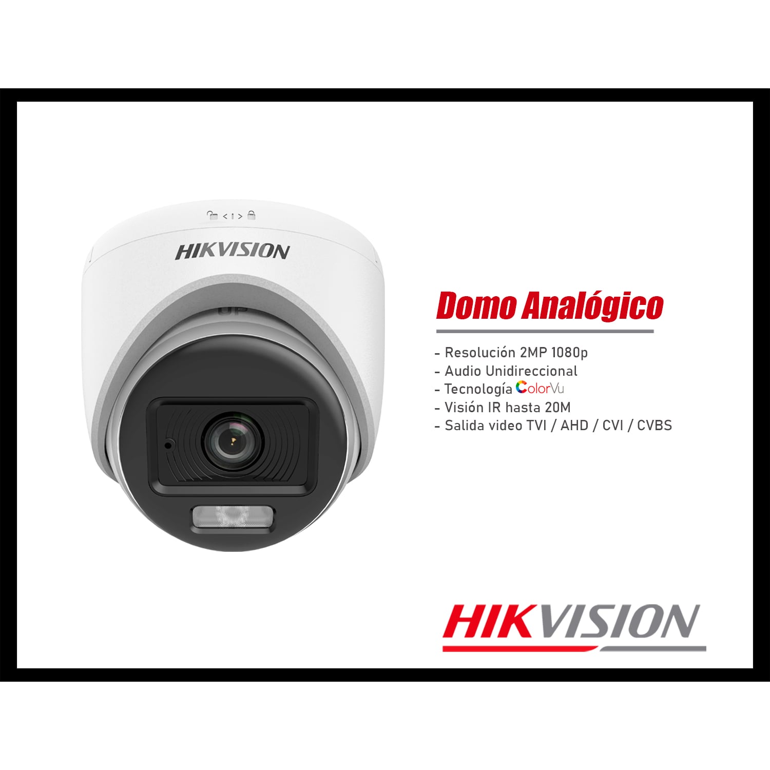 CÁMARA SEGURIDAD HIKVISION DS-2CE70DF0T-LPFS 2MP DOMO ANALÓGICA COLORVU AUDIO IR 20M - 2