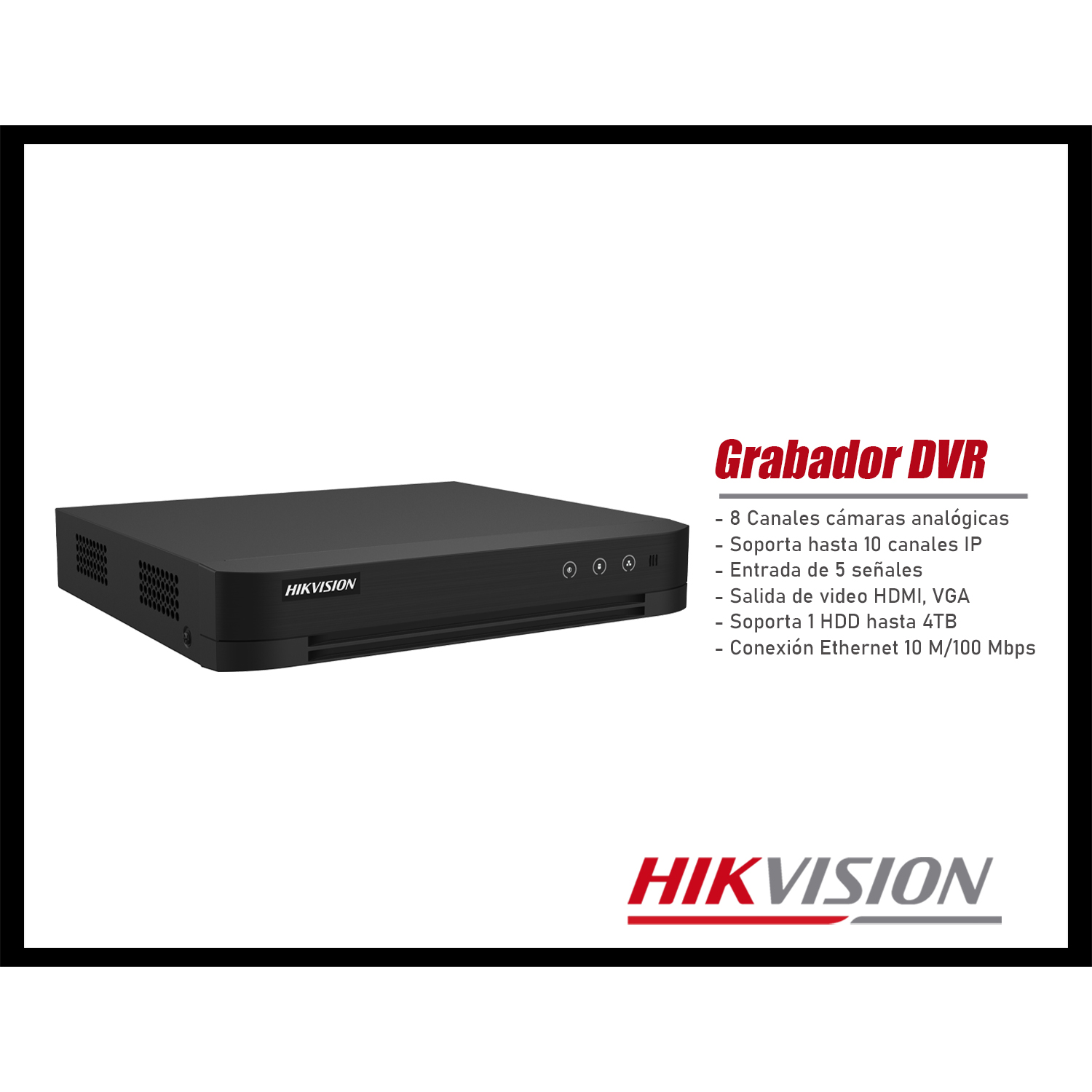 GRABADOR DVR HIKVISION DS-7208HGHI-M1/T 8 CANALES HASTA 2MP DETECCIÓN DE MOVIMIENTO 1HDD - 2