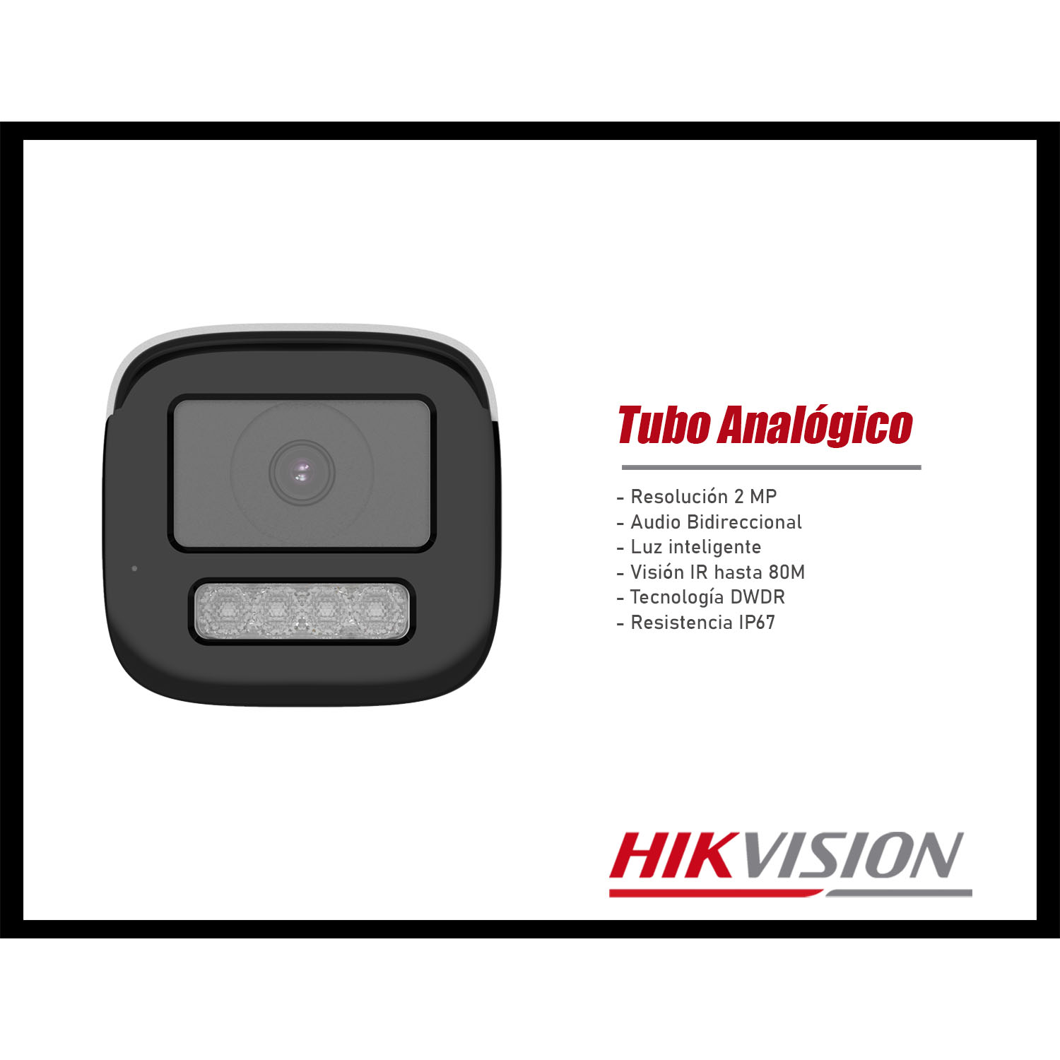 CÁMARA SEGURIDAD HIKVISION DS-2CE19D0T-LTS 2MP TUBO ANALÓGICA AUDIO BIDIRECCIONAL LUZ INTELIGENTE - 2