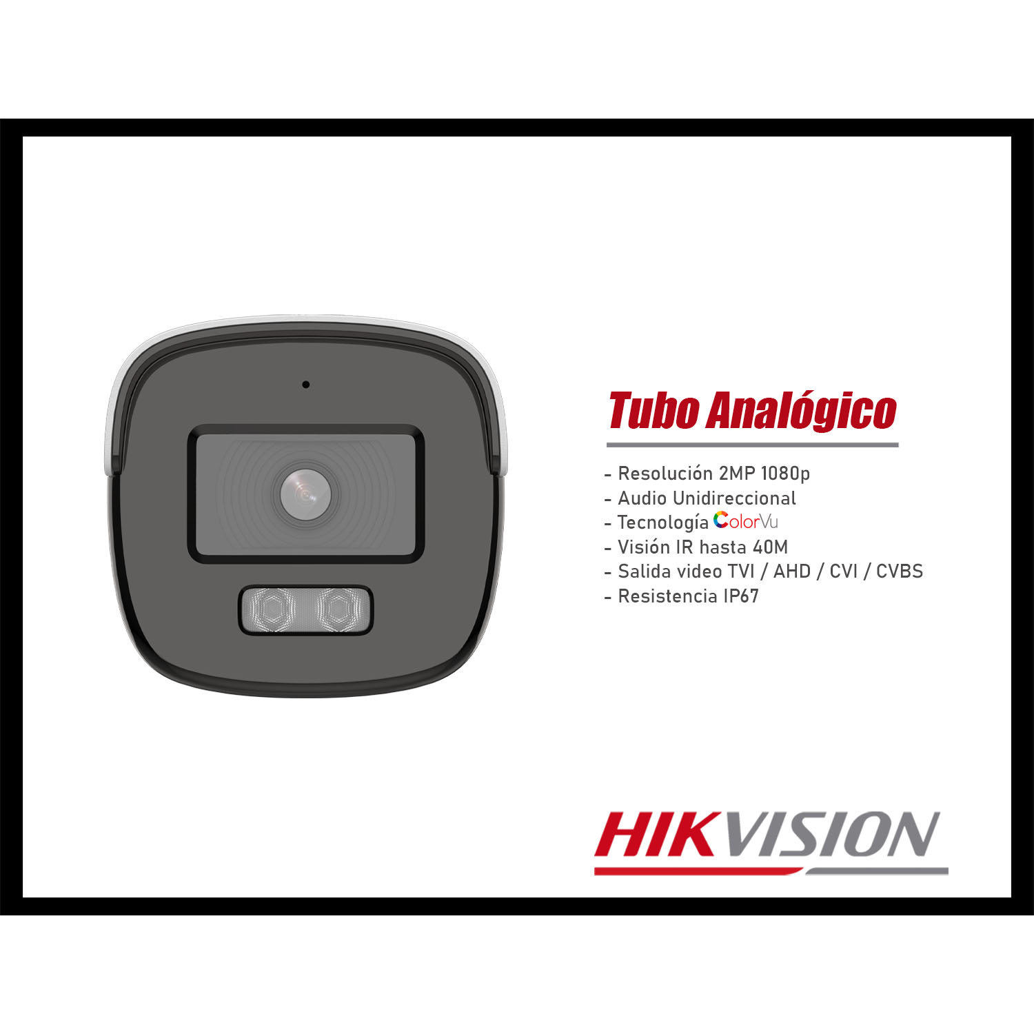 CÁMARA SEGURIDAD HIKVISION DS-2CE12DF0T-LFS 2MP TUBO ANALÓGICA COLORVU AUDIO INCORPORADO - 2