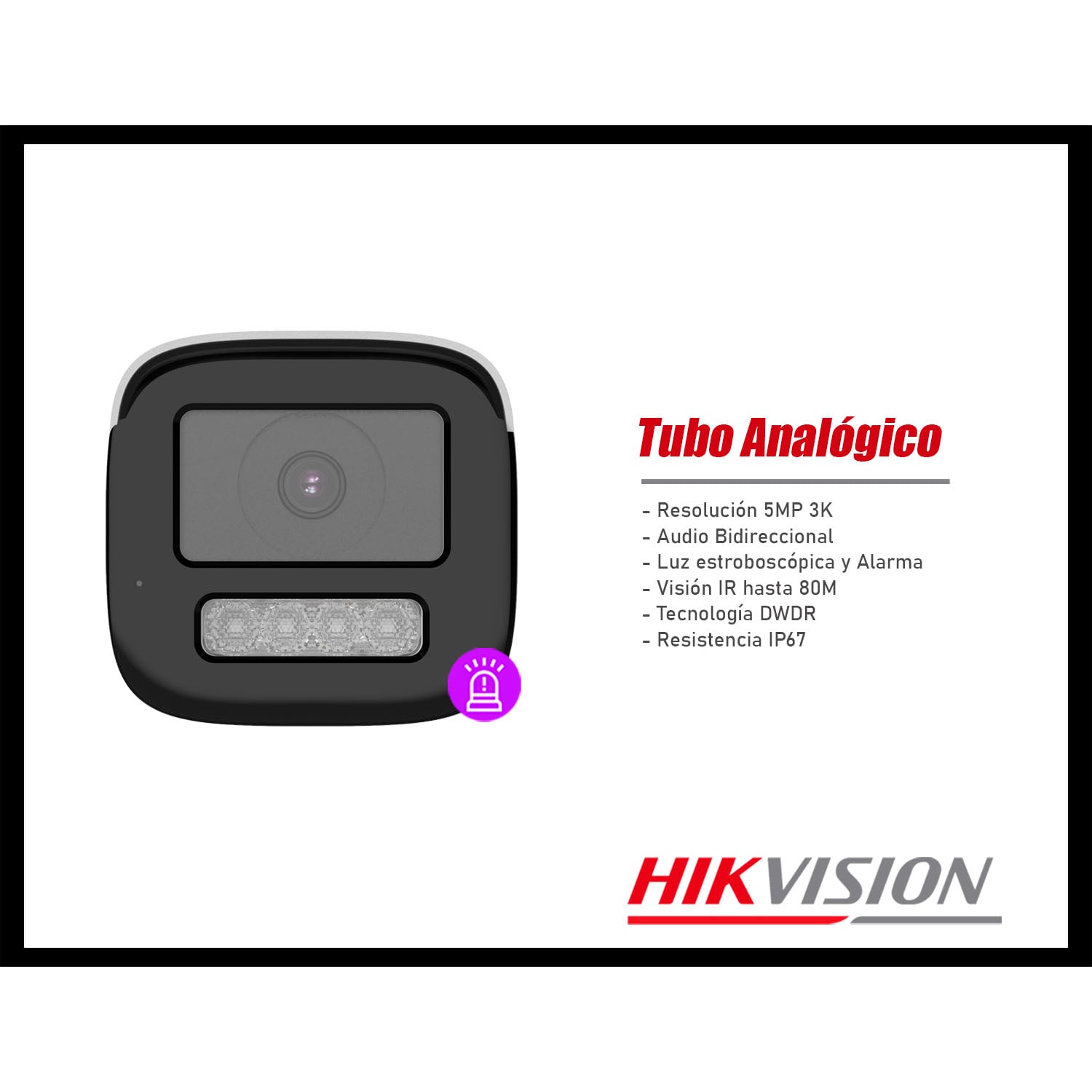 CÁMARA SEGURIDAD HIKVISION DS-2CE19K0T-LXTS 3K TUBO ANALÓGICA AUDIO BIDIRECCIONAL LUZ ALARMA - 2