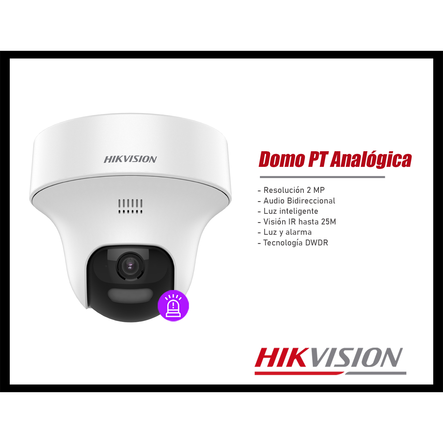 CÁMARA SEGURIDAD HIKVISION DS-2CE70D0T-PTLXTS 2MP DOMO PT ANALÓGICA AUDIO DOBLE VÍA LUZ ALARMA - 4