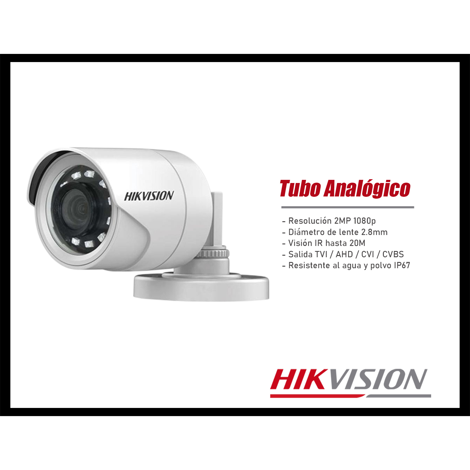 CÁMARA SEGURIDAD HIKVISION DS-2CE16D0T-IRPF 2MP TUBO ANALÓGICA IR INTELIGENTE 20M - 2