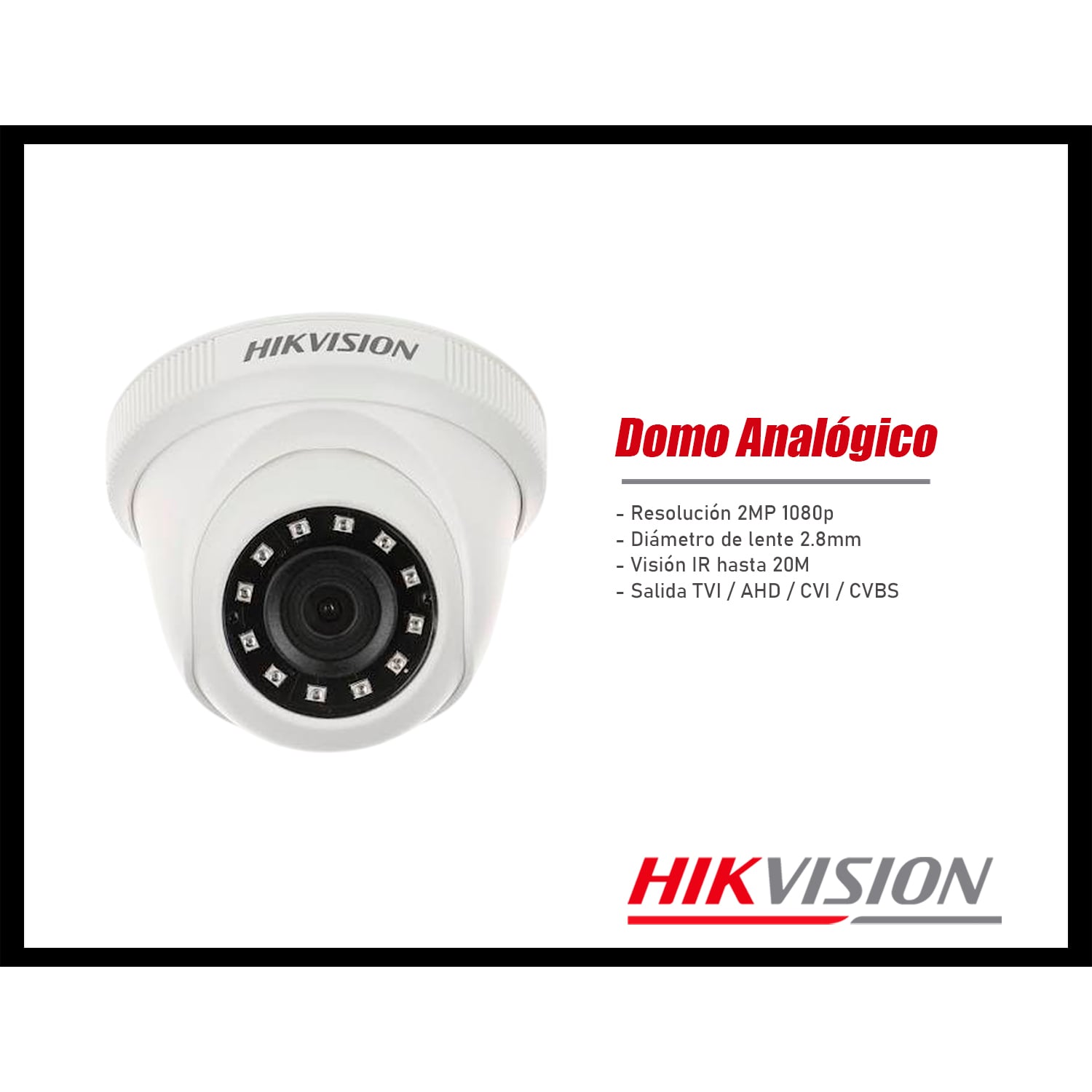 CÁMARA SEGURIDAD HIKVISION DS-2CE56D0T-IRPF 2MP DOMO ANALÓGICA IR INTELIGENTE 20M - 2