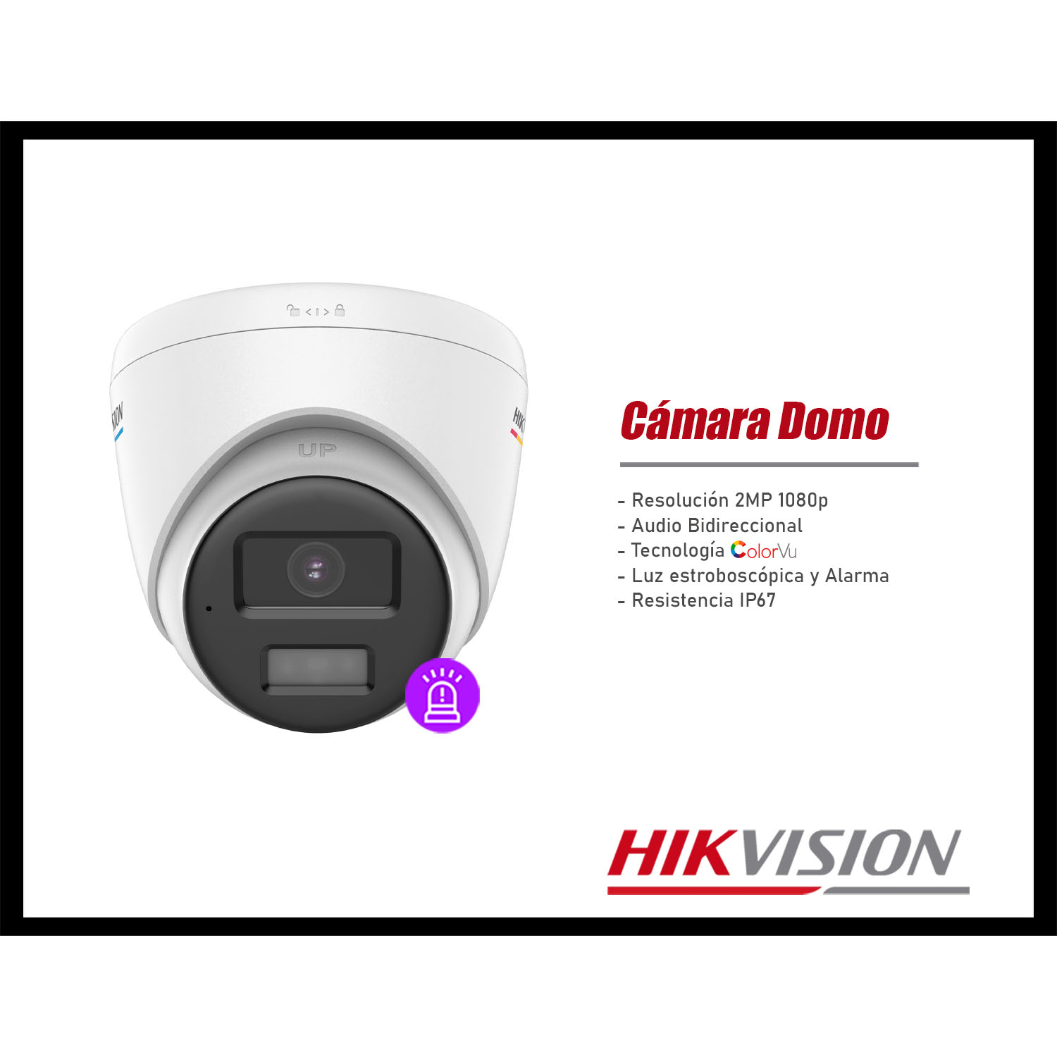 CÁMARA SEGURIDAD HIKVISION DS-2CE72DF0T-LPXTS 2MP DOMO COLORVU AUDIO BIDIRECCIONAL SIRENA - 4