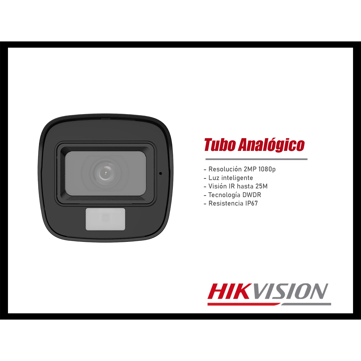 CÁMARA SEGURIDAD HIKVISION DS-2CE16D0T-LPFS 2MP TUBO ANALÓGICA AUDIO LUZ INTELIGENTE IR 25M - 2