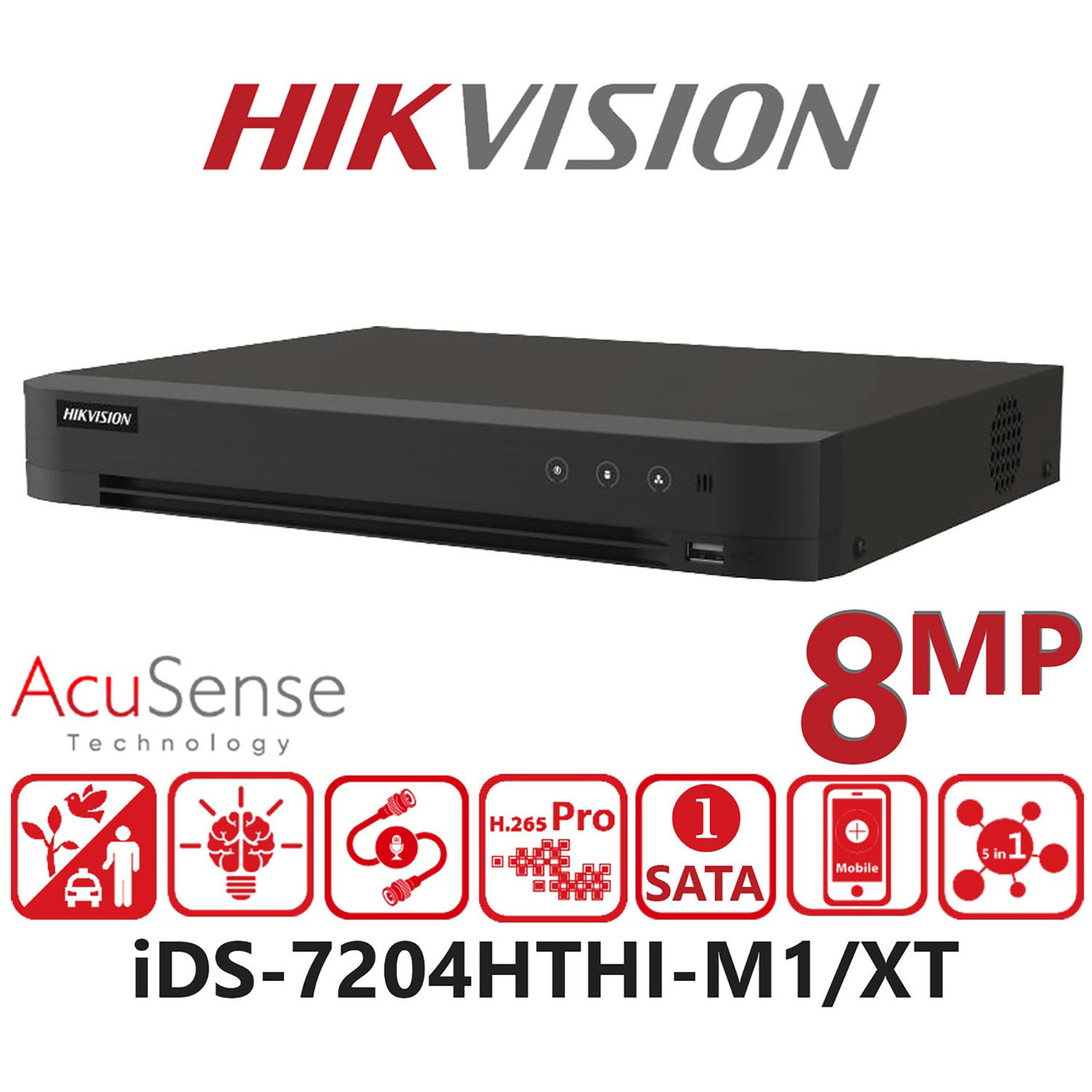 GRABADOR DVR HIKVISION IDS-7204HTHI-M1/XT 4 CANALES ACUSENSE 4K DETECCIÓN PERSONAS 1HDD - 2