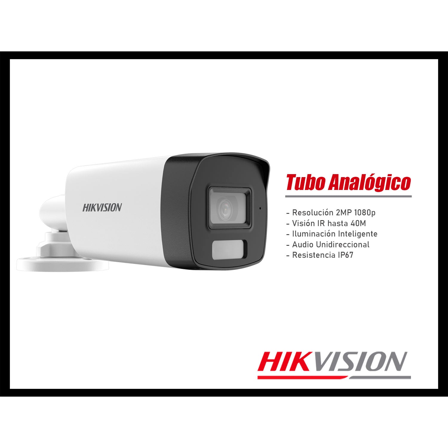 CÁMARA SEGURIDAD HIKVISION DS-2CE17D0T-LFS 2MP TUBO ANALÓGICA AUDIO INCORPORADO LUZ INTELIGENTE - 2