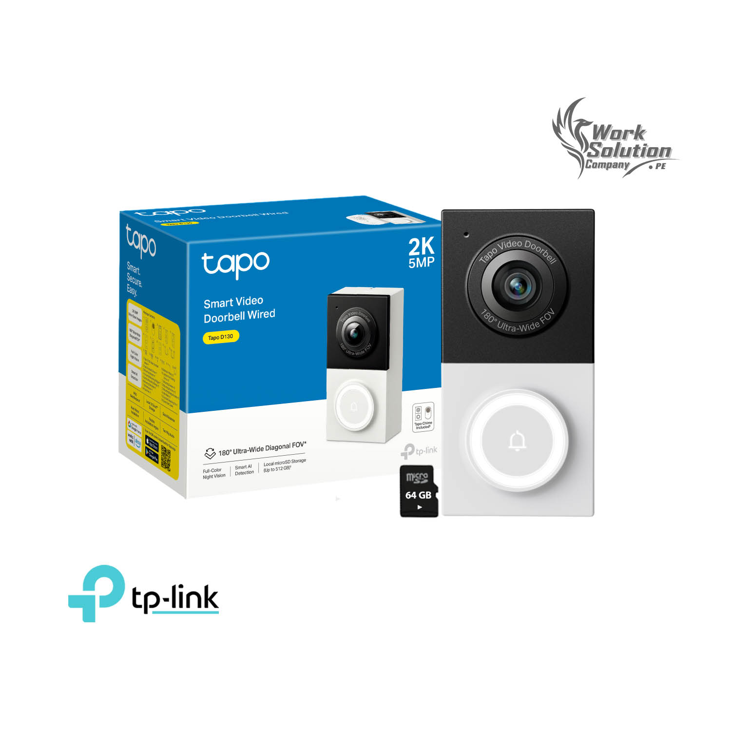 TIMBRE INTELIGENTE TAPO D130 2K + SD 64GB CÁMARA VISIÓN 180 RESPUESTA RÁPIDA DETECCIÓN PAQUETE - 1