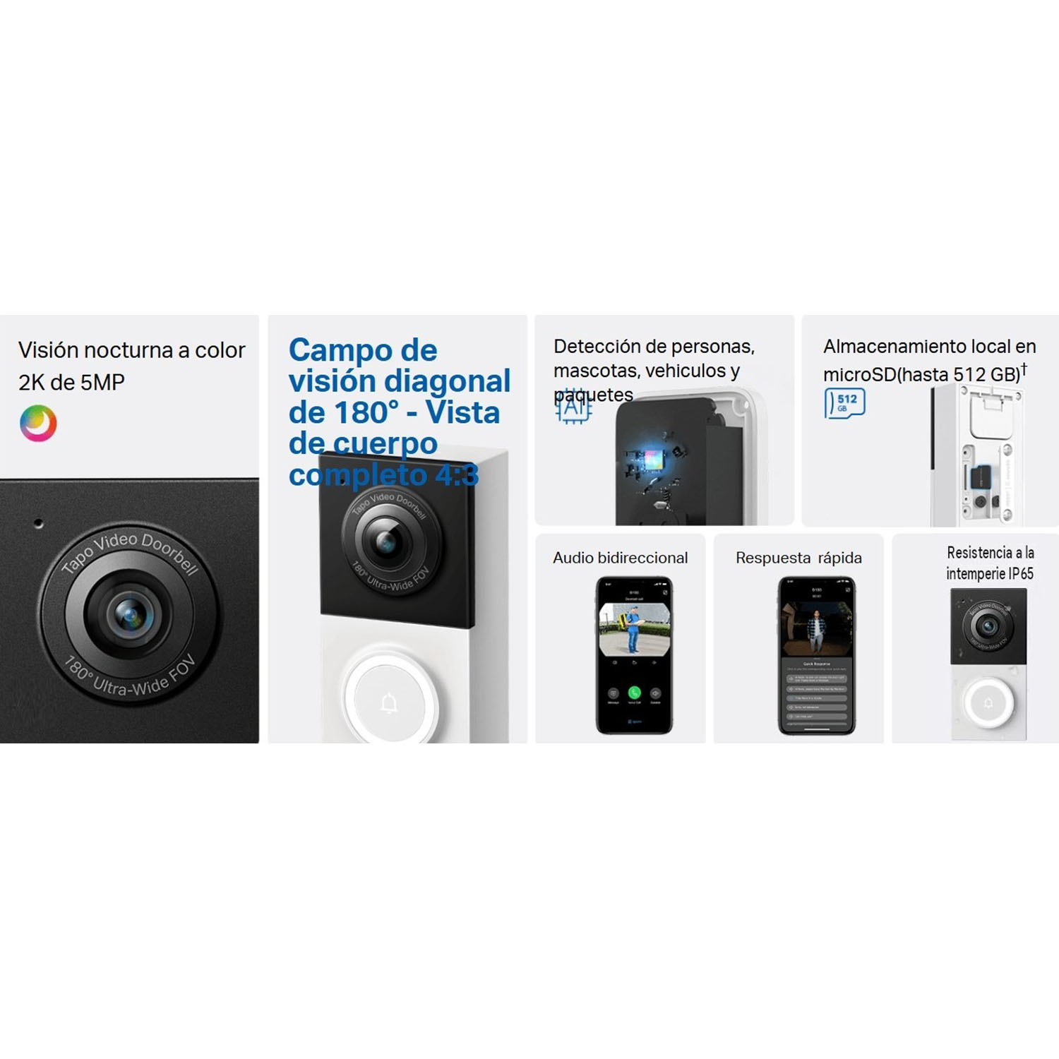 TIMBRE INTELIGENTE TAPO D130 2K + SD 64GB CÁMARA VISIÓN 180 RESPUESTA RÁPIDA DETECCIÓN PAQUETE - 3