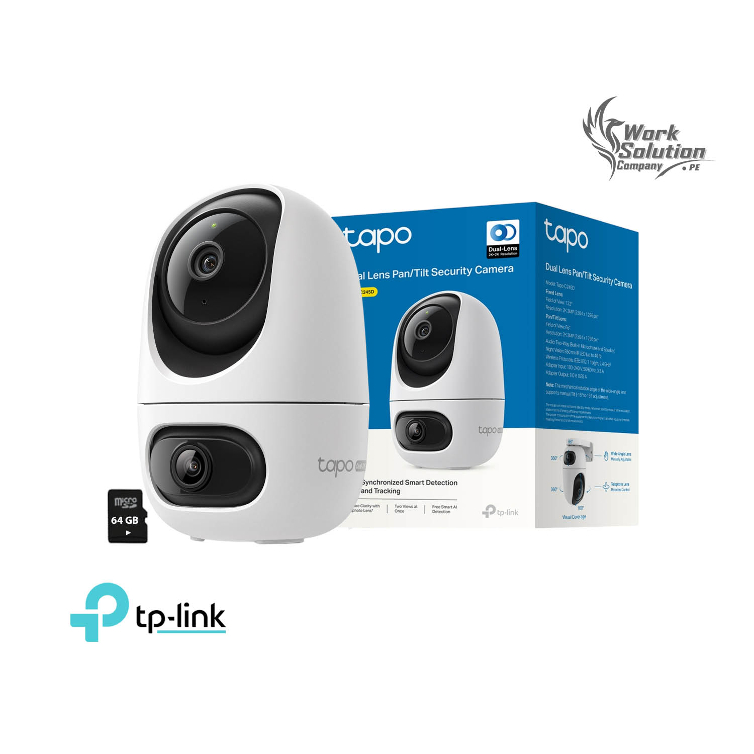 CÁMARA SEGURIDAD TAPO C245D 2K 3MP + SD 64GB WIFI DOBLE LENTE DETECCIÓN IA AUDIO ZOOM SIRENA - 1