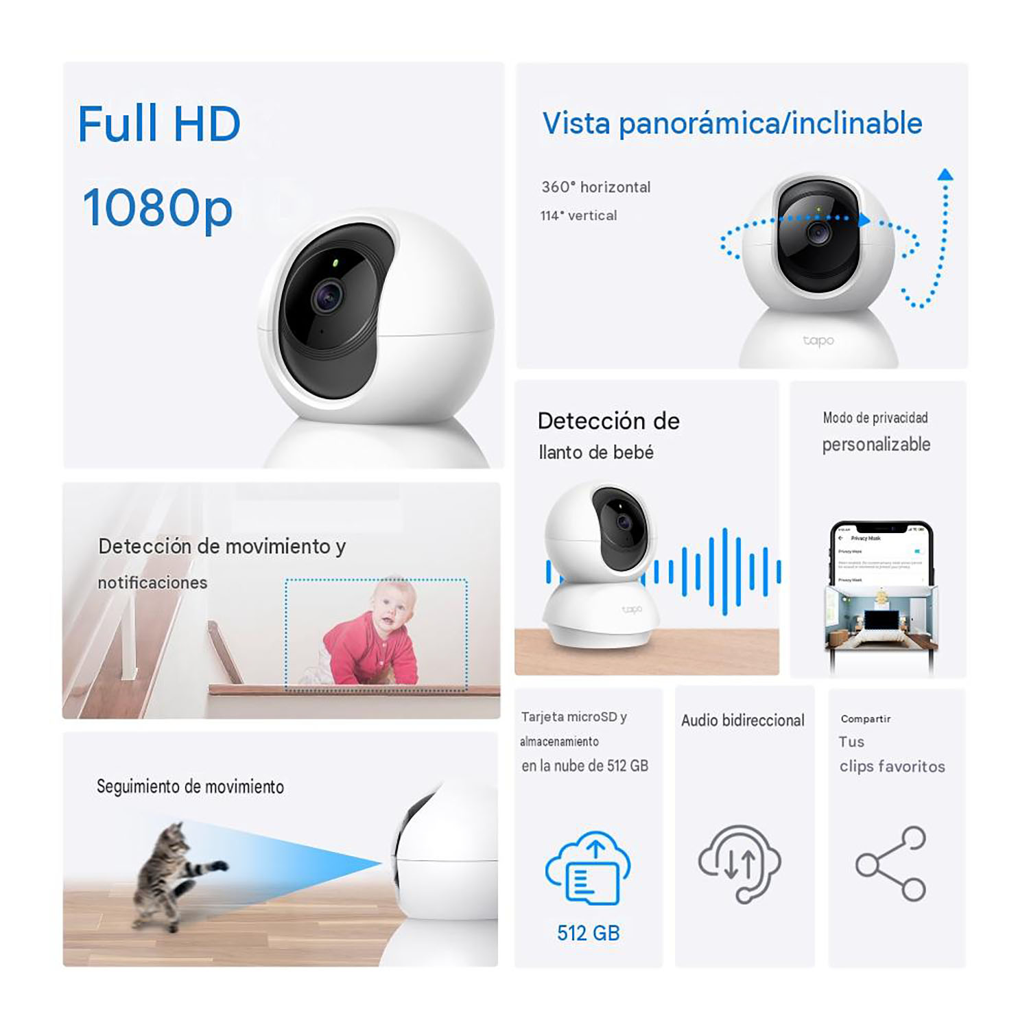 CÁMARA SEGURIDAD TAPO TC70 FULL HD CAPACIDAD 512GB WIFI 360 DETECCIÓN PERSONAS AUDIO BIDIRECCIONAL - 2