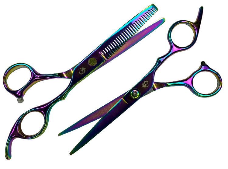 KIT TIJERAS CORTE PROFESIONAL CABELLO BARBERIA PULIDORA Y ENTRESACADORA - ARCOIRIS - 1