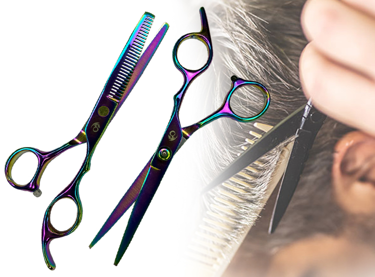 KIT TIJERAS CORTE PROFESIONAL CABELLO BARBERIA PULIDORA Y ENTRESACADORA - ARCOIRIS - 5