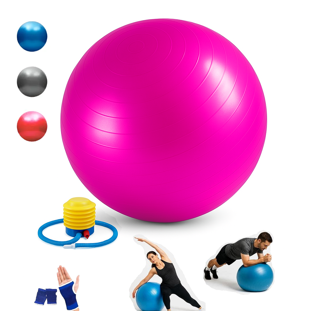 PELOTA FITBALL FLEXIONES GYM 65CM CON INFLADOR / COLOR VARIADO - 1