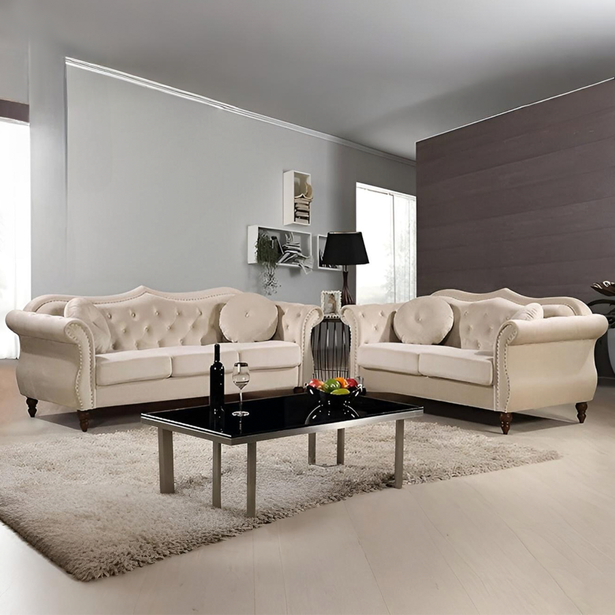 JUEGO SALA FORMASHOME BODO 3-2 CUERPOS terciopelo BEIGE - 1