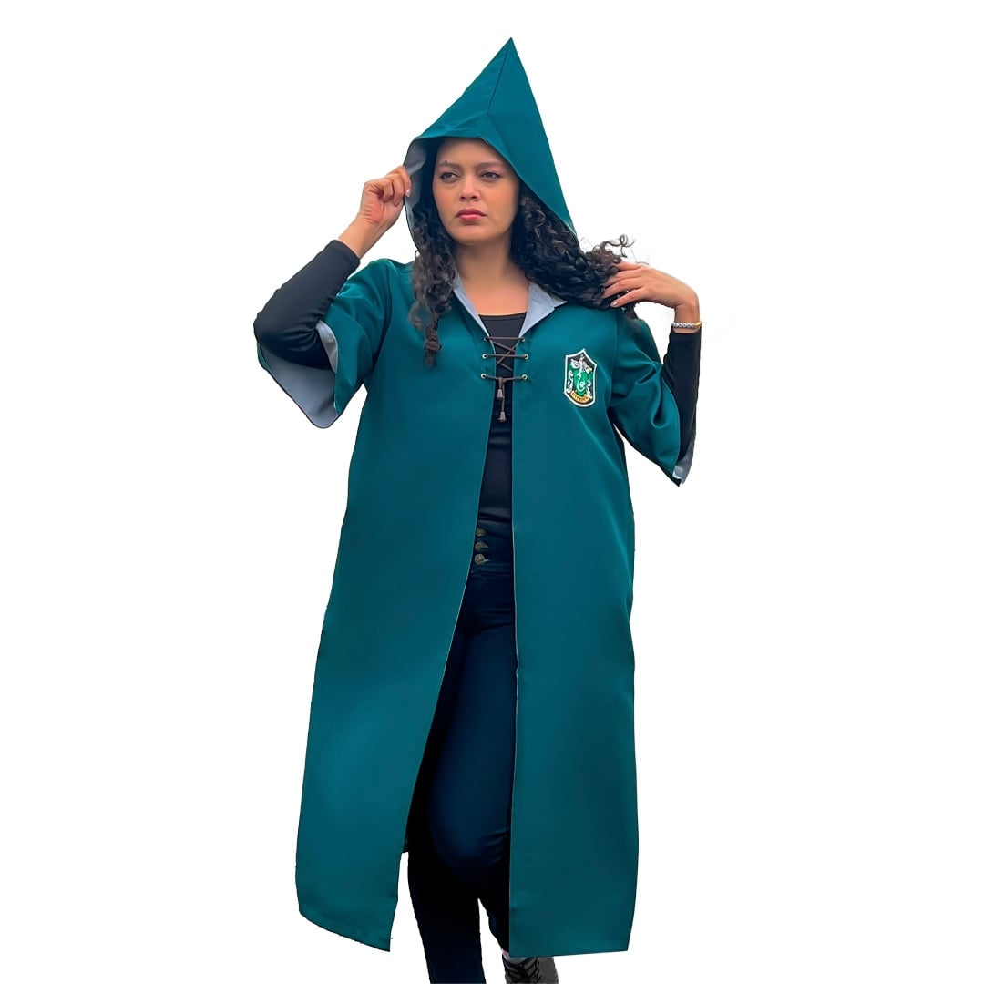 DISFRAZ HOMBRE VERDE HARRY POTTER TÚNICA CAPA QUIDDITCH SLYTHERIN HALLOWEEN - 1