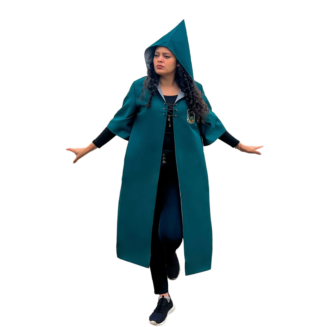 DISFRAZ HOMBRE VERDE HARRY POTTER TÚNICA CAPA QUIDDITCH SLYTHERIN HALLOWEEN - 3