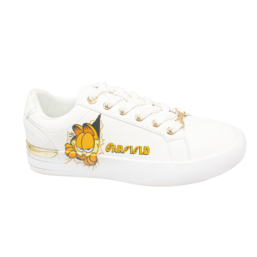 ZAPATILLAS GARFIELD BLANCAS CON DORADO MUJER CUERO - 1