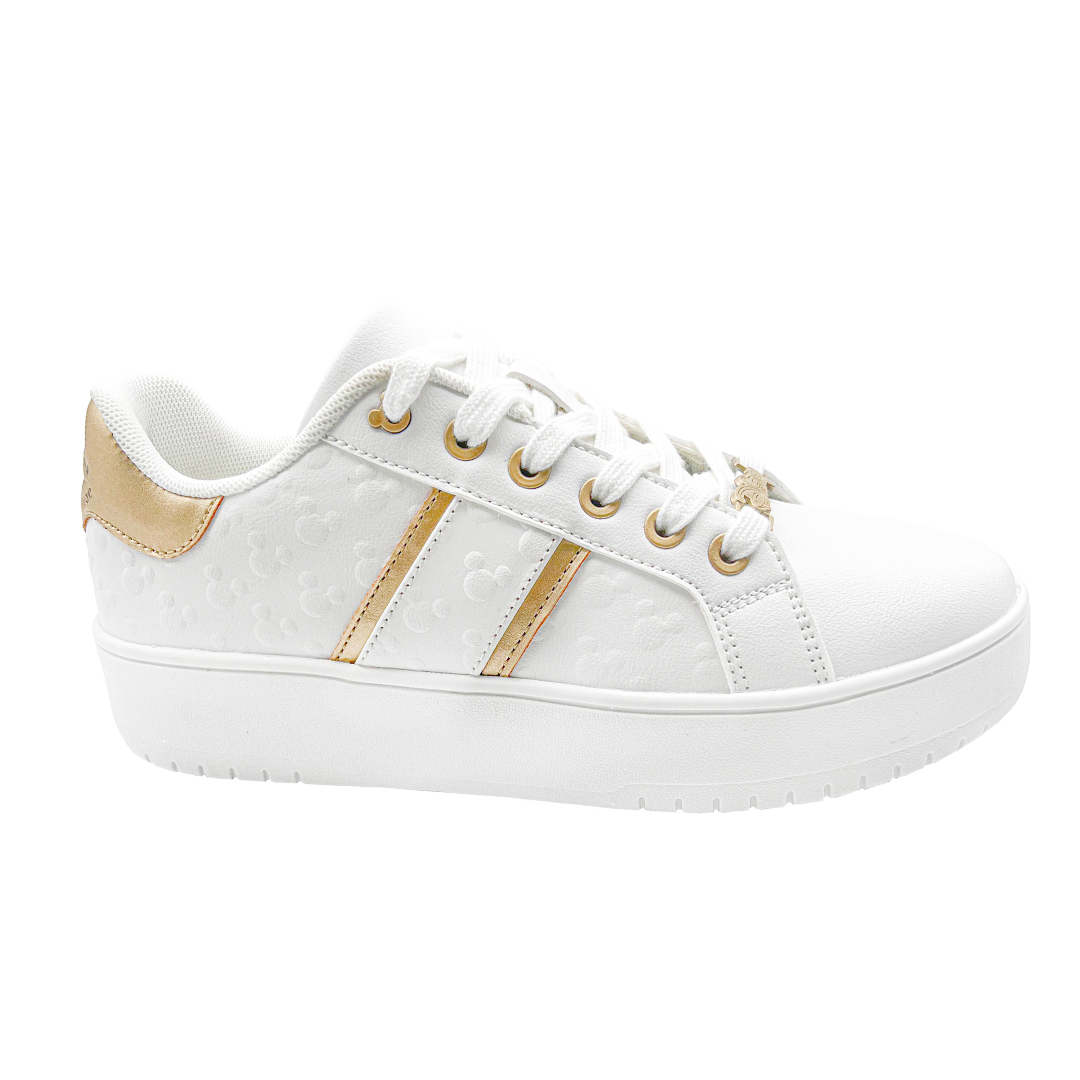 ZAPATILLAS DISNEY MICKEY MOUSE BLANCAS CON DORADO MUJER CUERO - 1