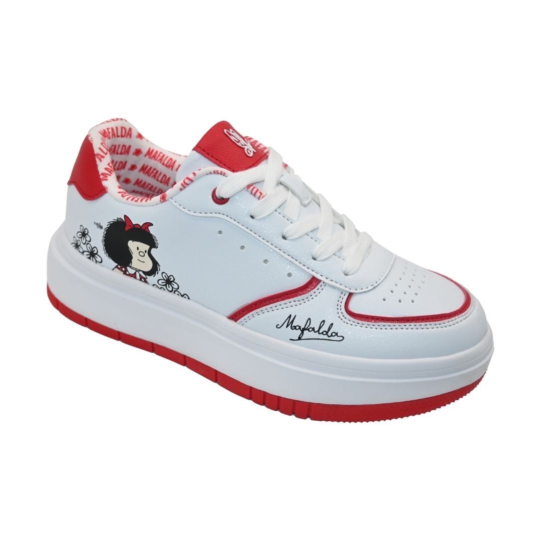 ZAPATILLAS MUJER MAFALDA CASUAL BLANCO Y ROJO - 1
