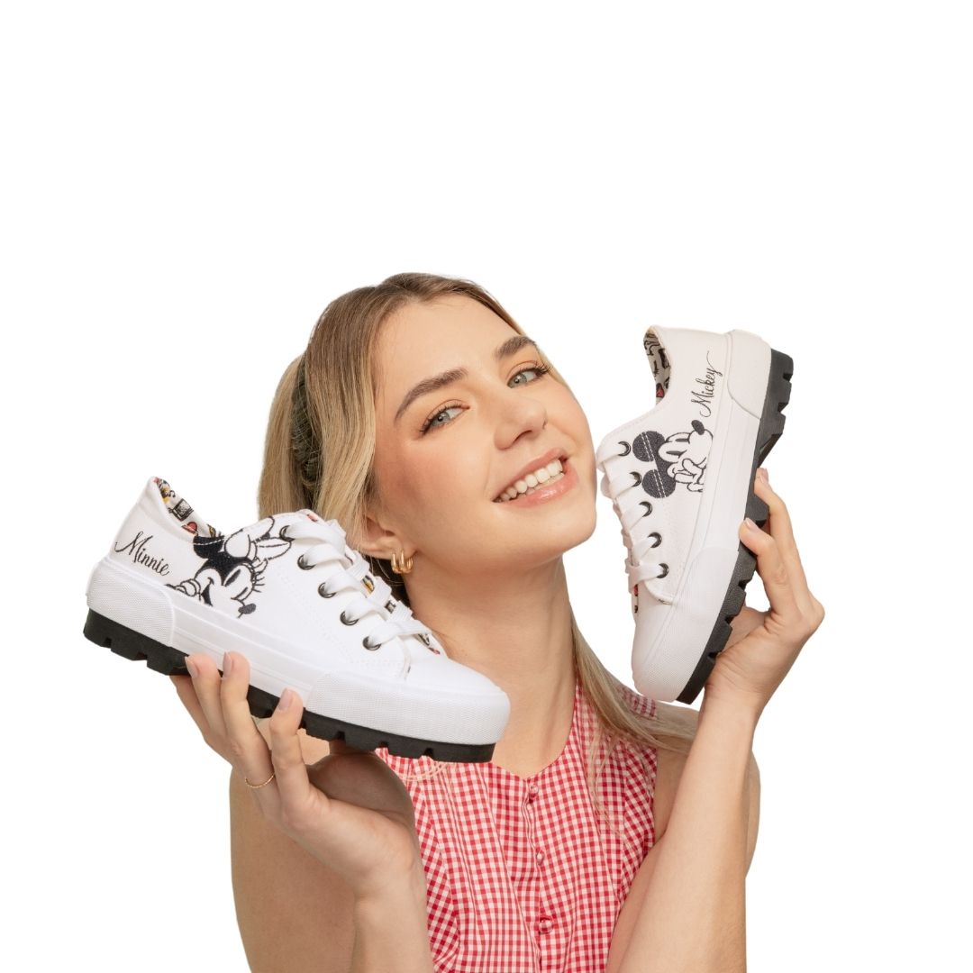 ZAPATILLAS MUJER MICKEY MOUSE CASUAL BLANCO Y NEGRO - 6