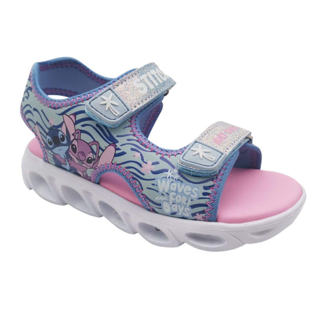SANDALIAS NIÑA PLAYERA STITCH ANGEL AZUL LUCES - 1