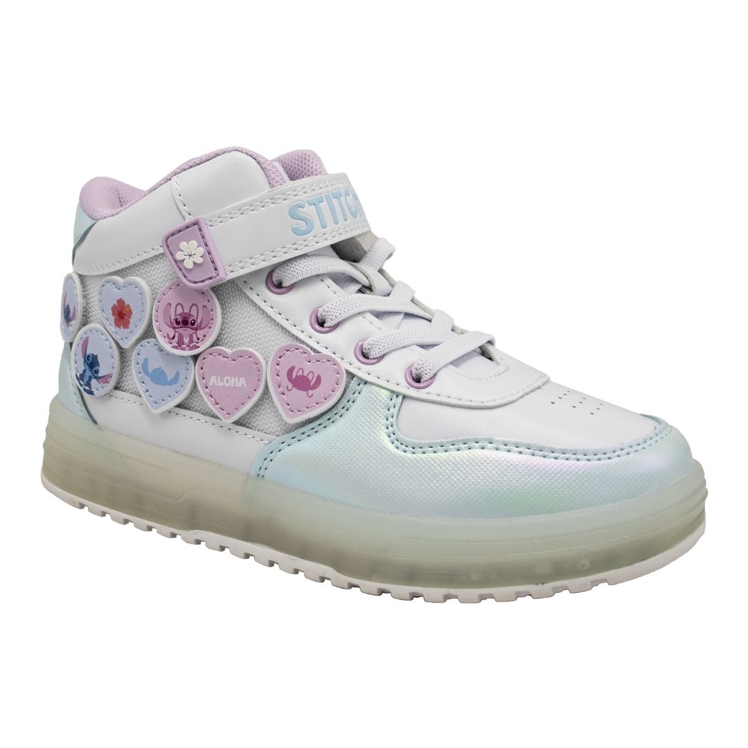 Zapatillas Niña Stitch Botin Blanco Celeste Con Luces - 1