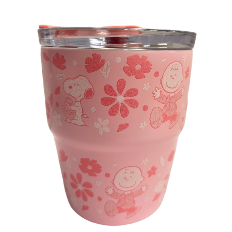 Mug vaso con cañita Snoopy Kawaii Chibi 480 ml rosado - 1