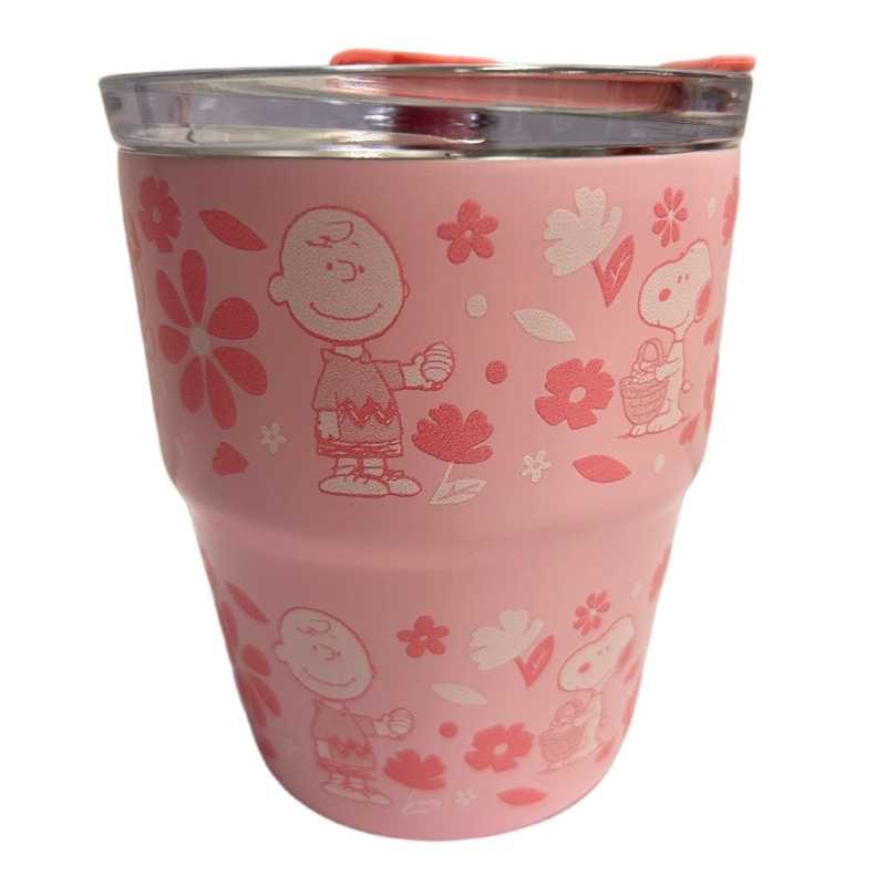 Mug vaso con cañita Snoopy Kawaii Chibi 480 ml rosado - 2