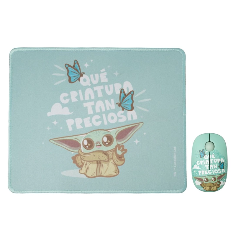 MOUSE INALAMBRICO + PAD DESK STAR WARS BABY YODA NEOPRENO ANTIDESLIZANTE 24X20 CM MOD 1 - 1