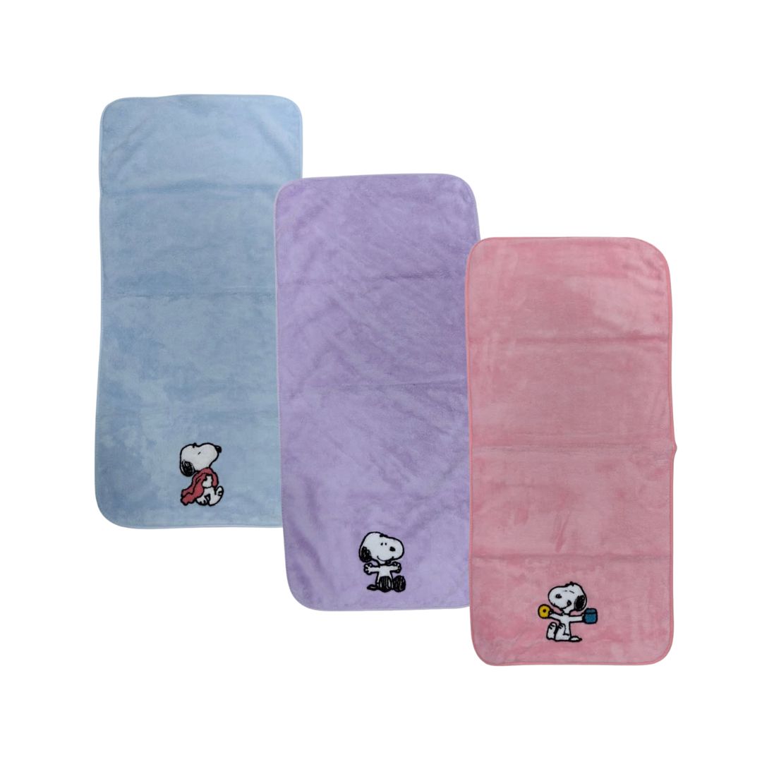 TRIPACK TOALLAS DE MANO SNOOPY CELESTE + LILA + ROSADO - 1