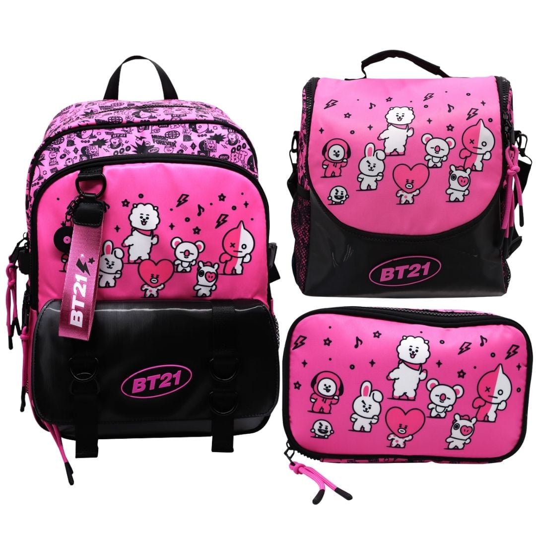 PACK ESCOLAR MOCHILA BT21 ROSADO OFICIO - 1