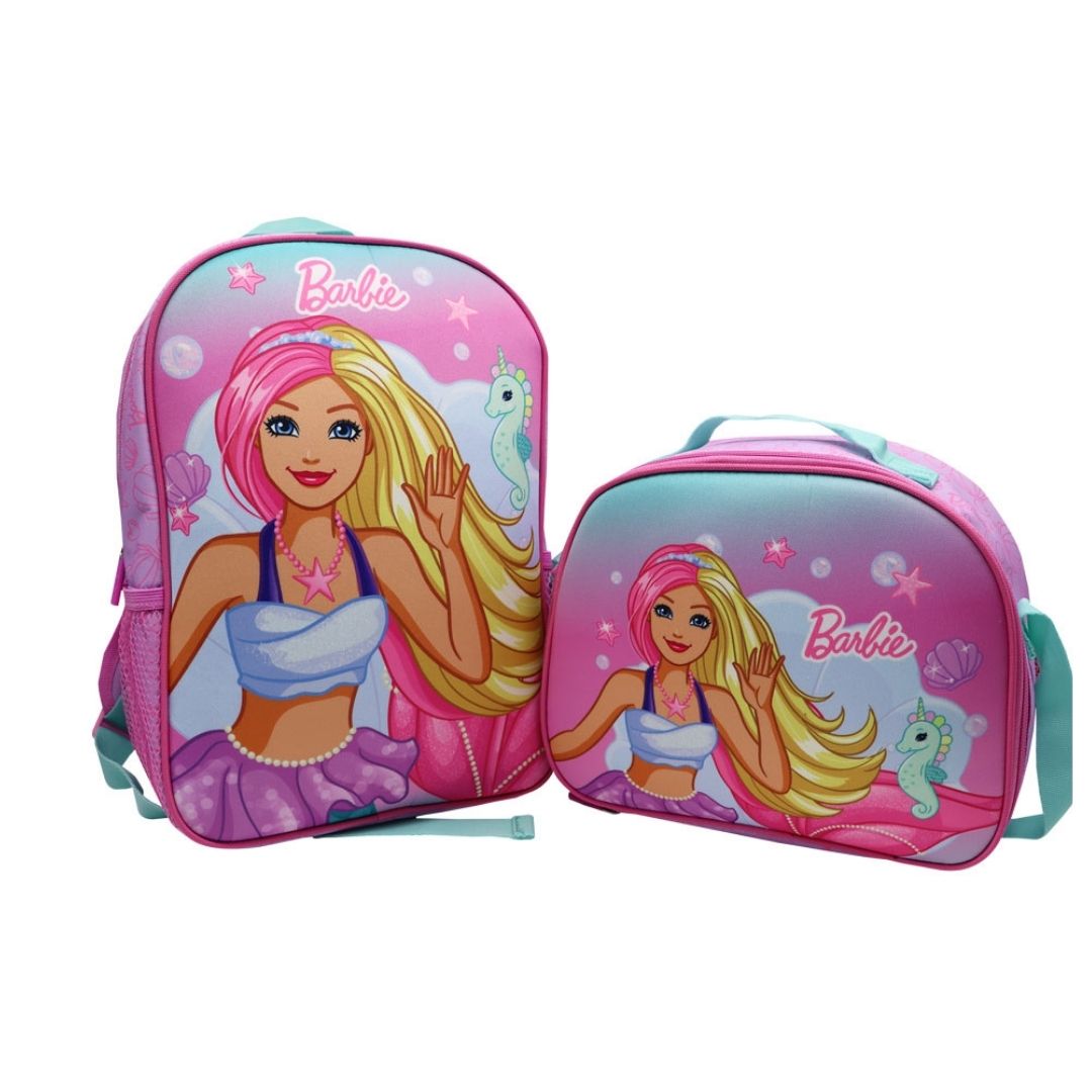 PACK ESCOLAR MOCHILA Y LONCHERA BARBIE SIRENA NIDO - 1