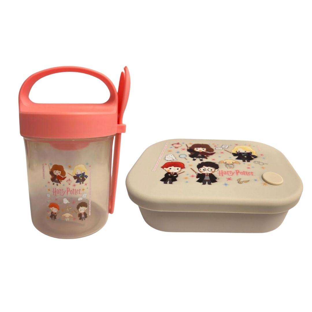 PACK ESCOLAR HARRY POTTER TAPER CON CUCHARA ROSA 560ML + TAPER SILICONA 770ML - 1