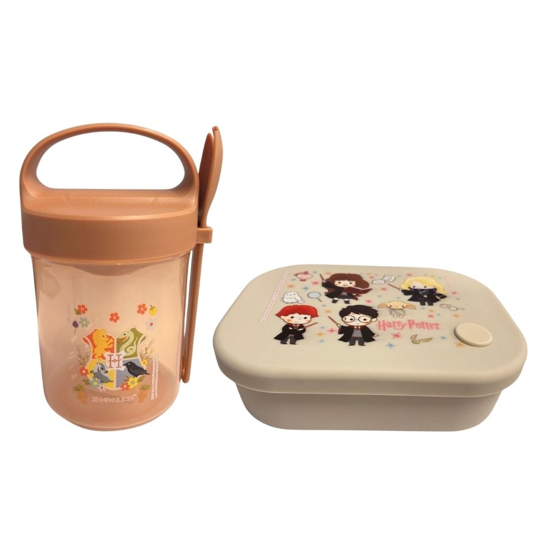 PACK ESCOLAR HARRY POTTER TAPER CON CUCHARA MARRON 560ML + TAPER SILICONA 770ML - 1