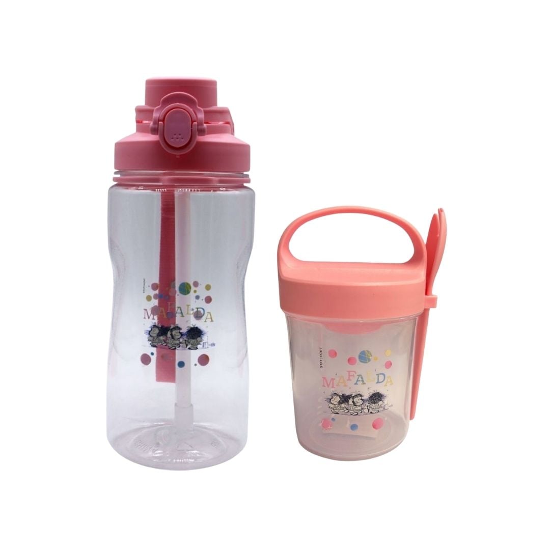 PACK ESCOLAR MAFALDA TOMATODO CON CAÑITA 1250ML + TAPER CON CUCHARA 560ML - 1
