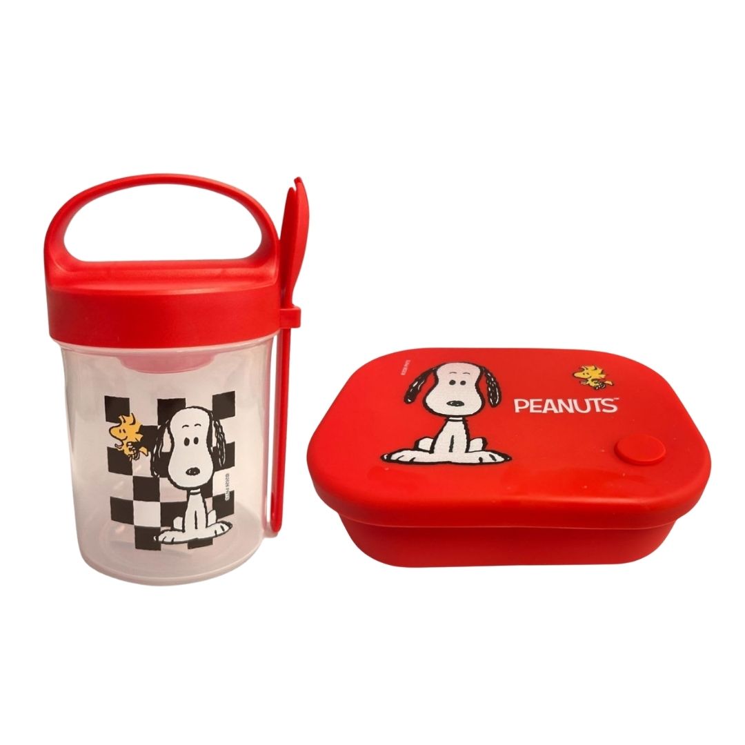 PACK ESCOLAR SNOOPY TAPER CON CUCHARA ROJO 560ML + TAPER SILICONA 770ML - 1