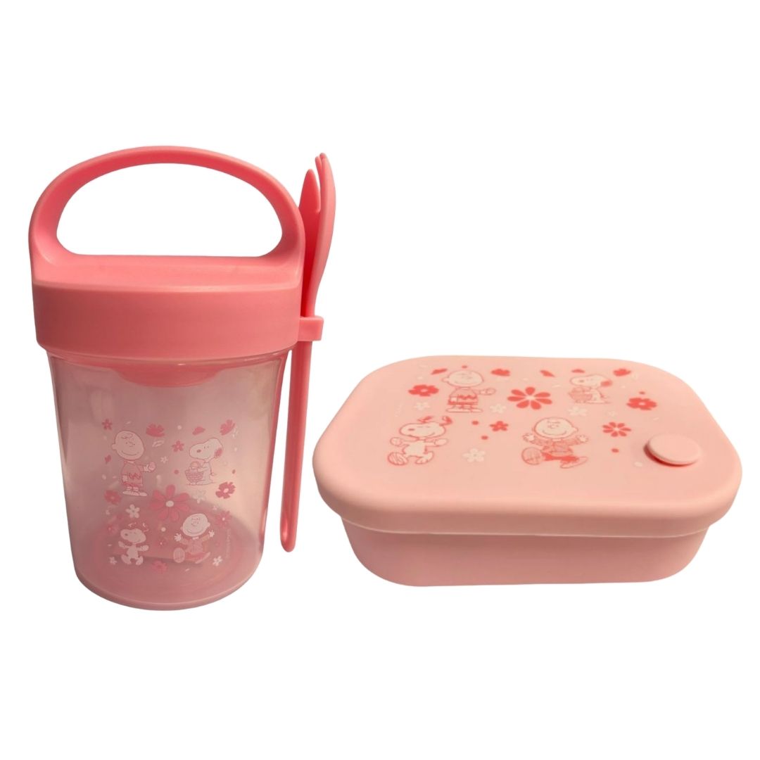 PACK ESCOLAR SNOOPY TAPER CON CUCHARA ROSA 560ML + TAPER SILICONA 770ML - 1