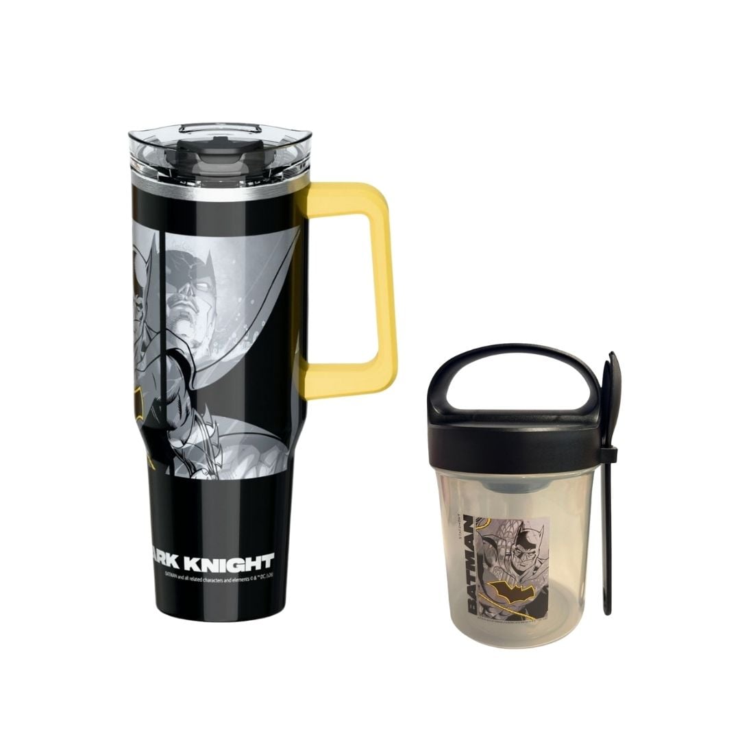 PACK ESCOLAR BATMAN MUG VASO CON CAÑITA 1200ML +TAPER CON CUCHARA 560ML - 1