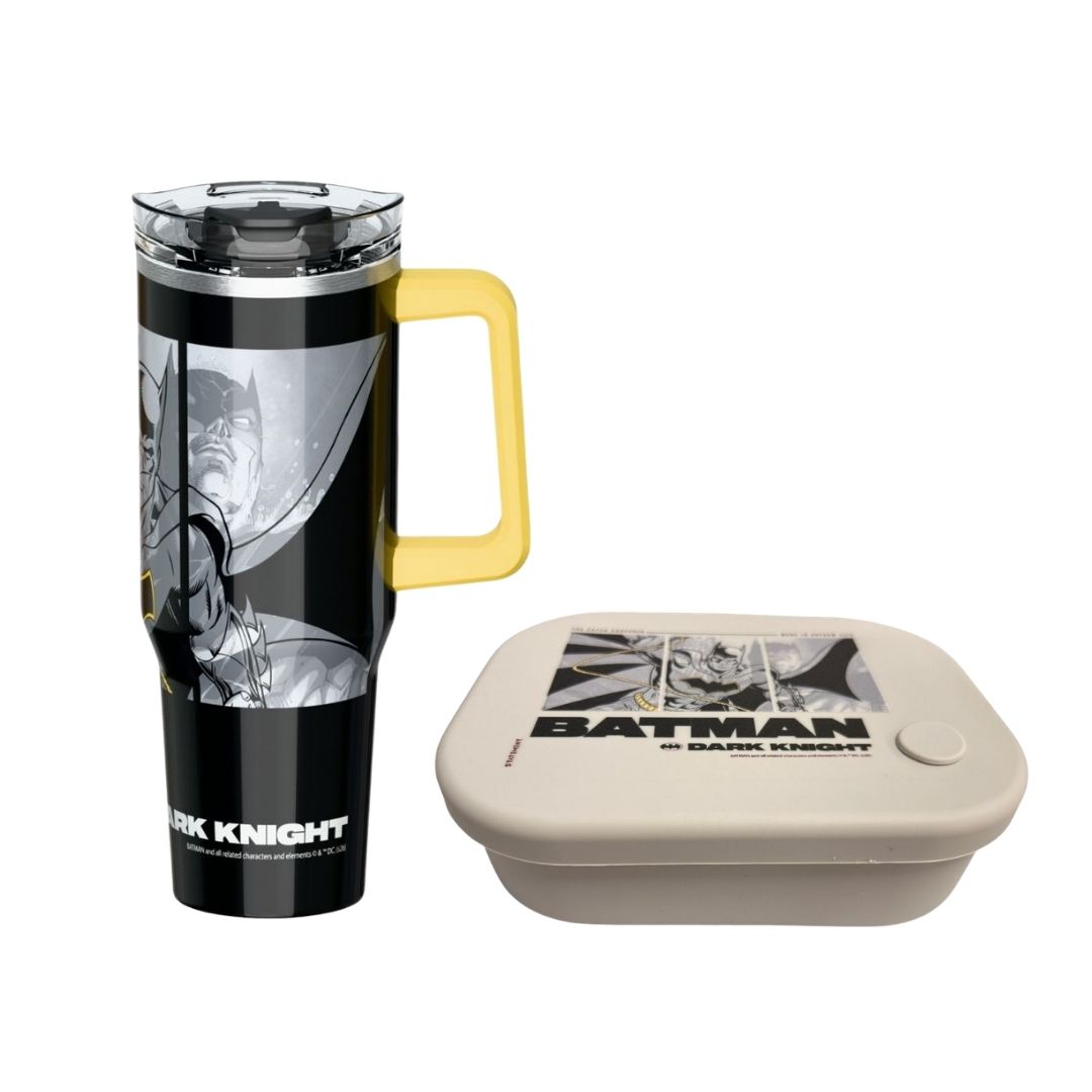 PACK ESCOLAR BATMAN MUG VASO CON CAÑITA 1200ML +TAPER SILICONA 770ML - 1