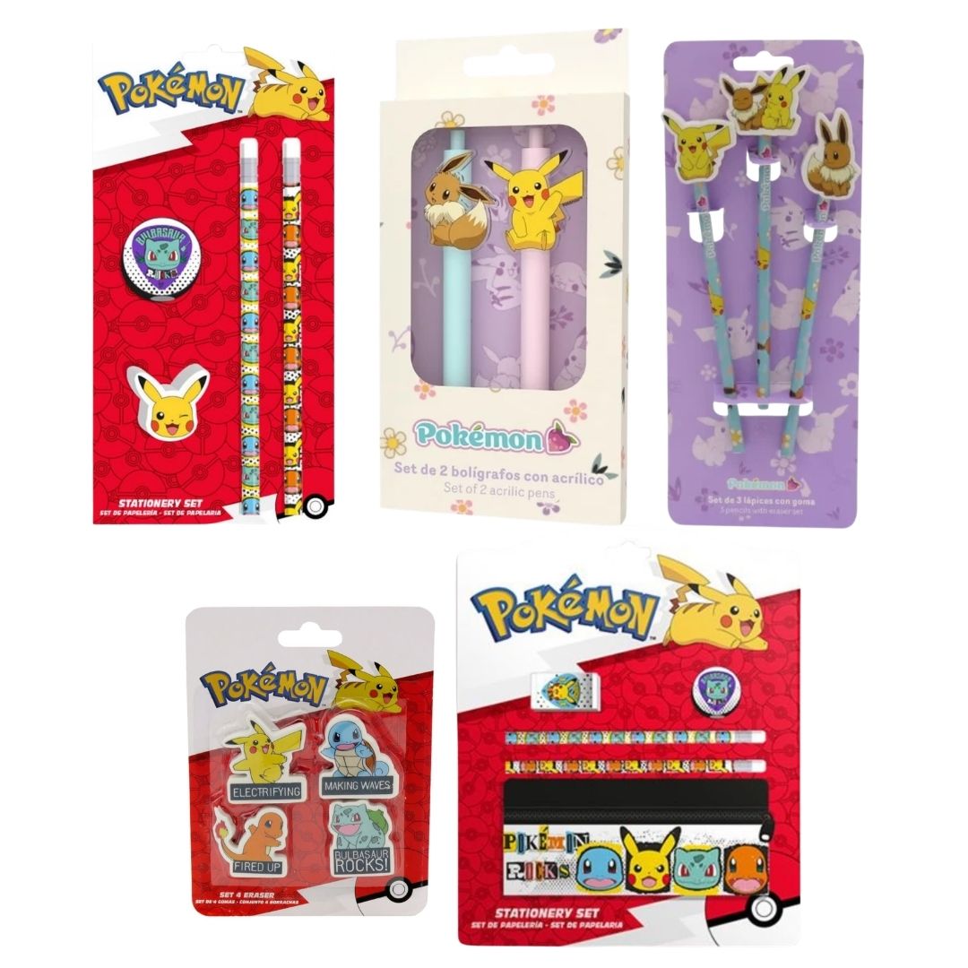PACK ESCOLAR POKEMON SET DE BORRADORES + SET DE LAPICES + SET LAPICEROS + SET CON CARTUCHERA - 1