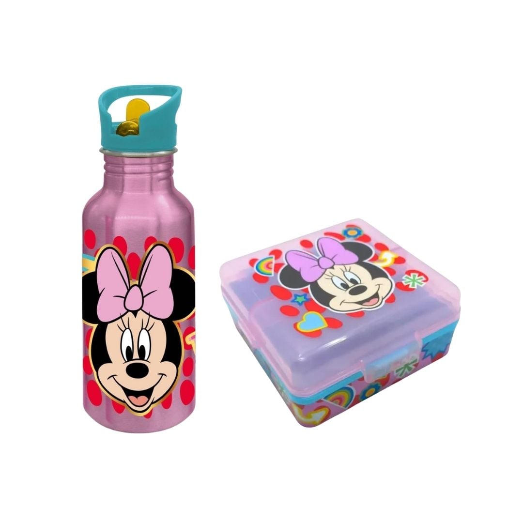 PACK ESCOLAR MINNIE MOUSE TOMATODO ALUMINIO CON CAÑITA 545ML + TAPER SANDWICHERA - 1