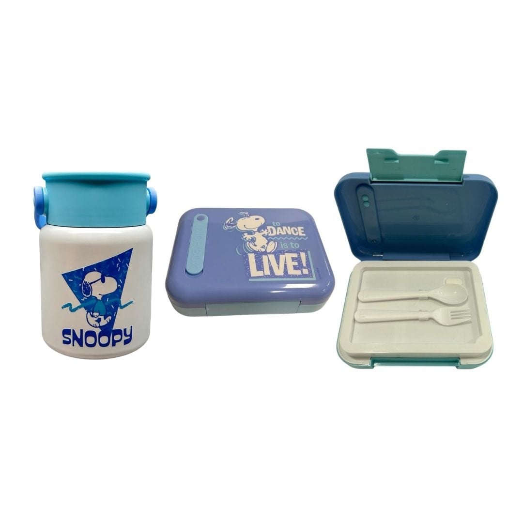 PACK ESCOLAR SNOOPY TERMO PARA COMIDA 500ML + TAPER BENTO CON CUBIERTOS 870ML - 1