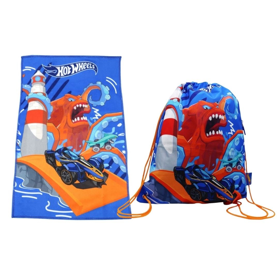 PACK ESCOLAR HOT WHEELS SET DE TOALLAS 28X36CM + BOLSA DE ASEO 42X34 CM - 1