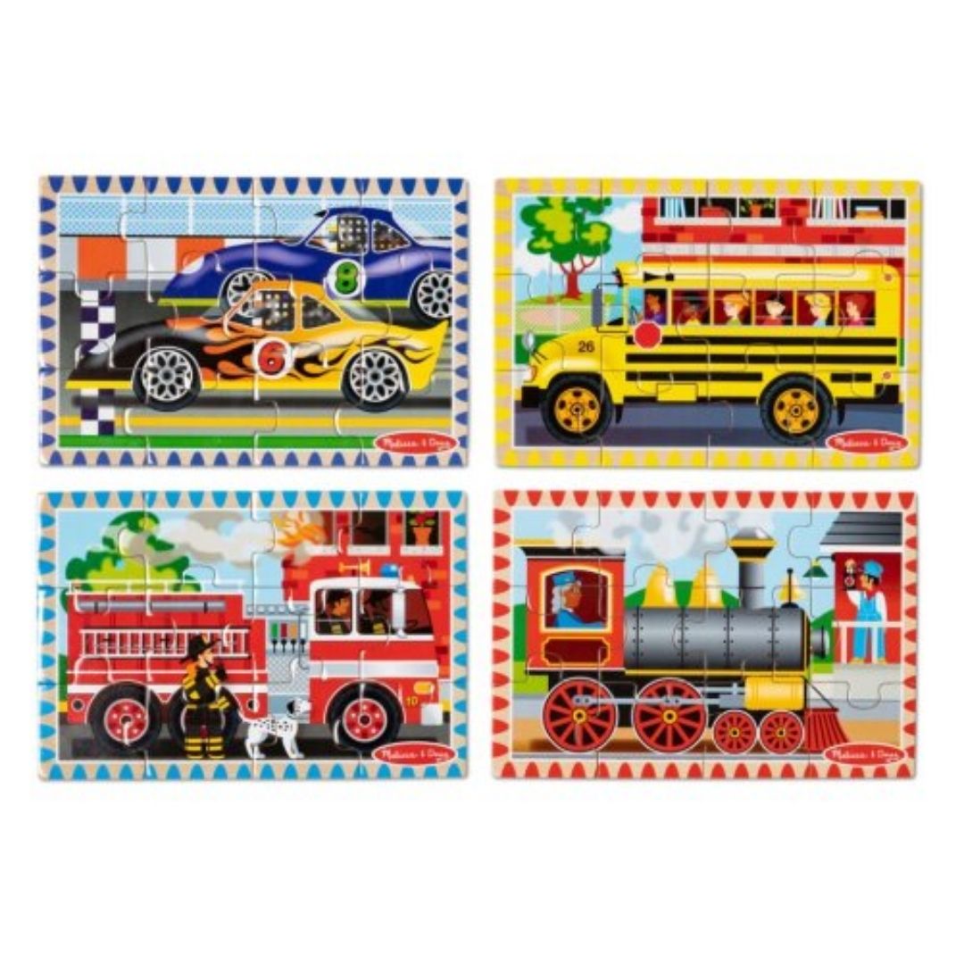 ROMPECABEZAS PUZZLES DIDACTICO VEHICULOS DE MADERA EN CAJA 4 EN 1 MELISSA Y DOUG - 2