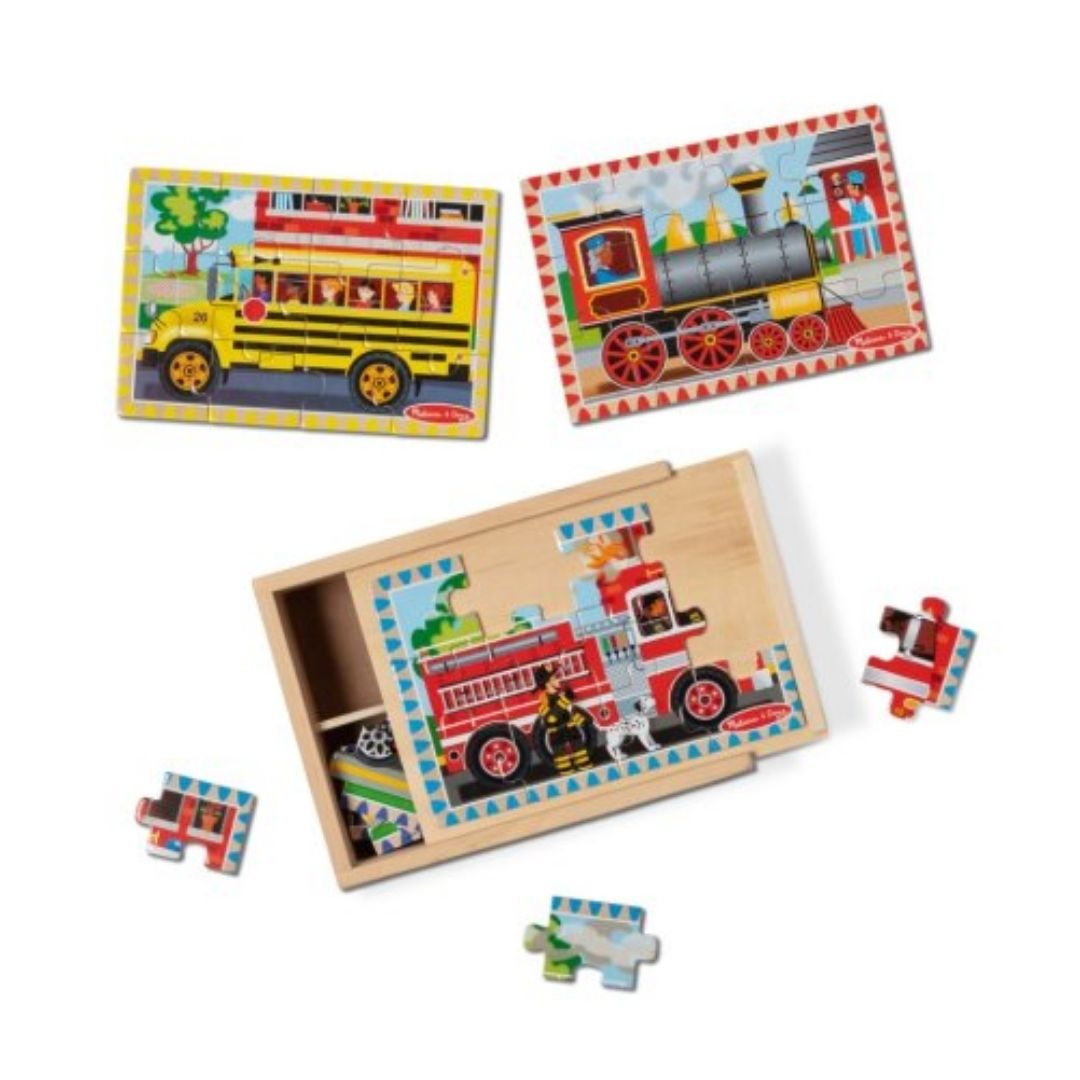 ROMPECABEZAS PUZZLES DIDACTICO VEHICULOS DE MADERA EN CAJA 4 EN 1 MELISSA Y DOUG - 3