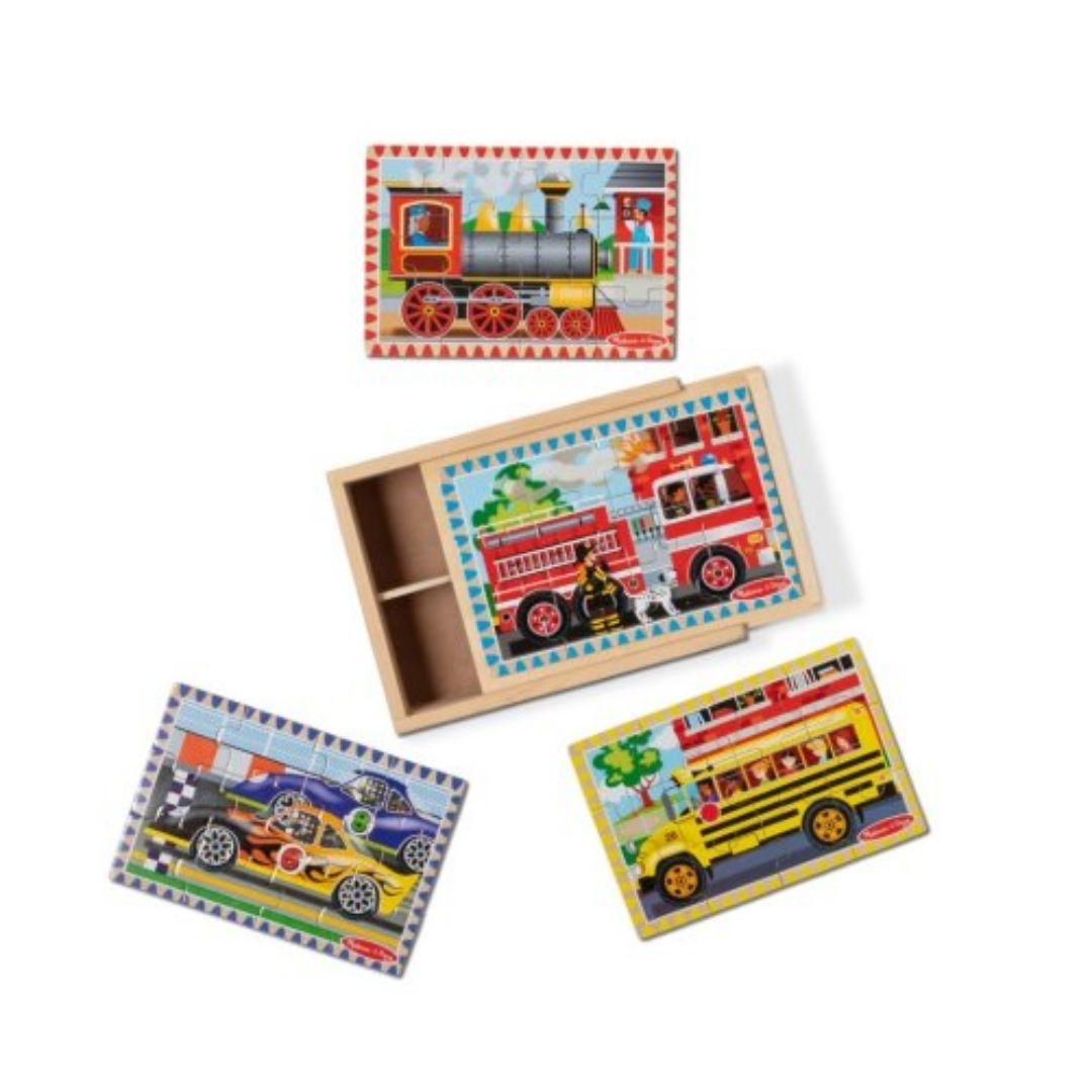 ROMPECABEZAS PUZZLES DIDACTICO VEHICULOS DE MADERA EN CAJA 4 EN 1 MELISSA Y DOUG - 4