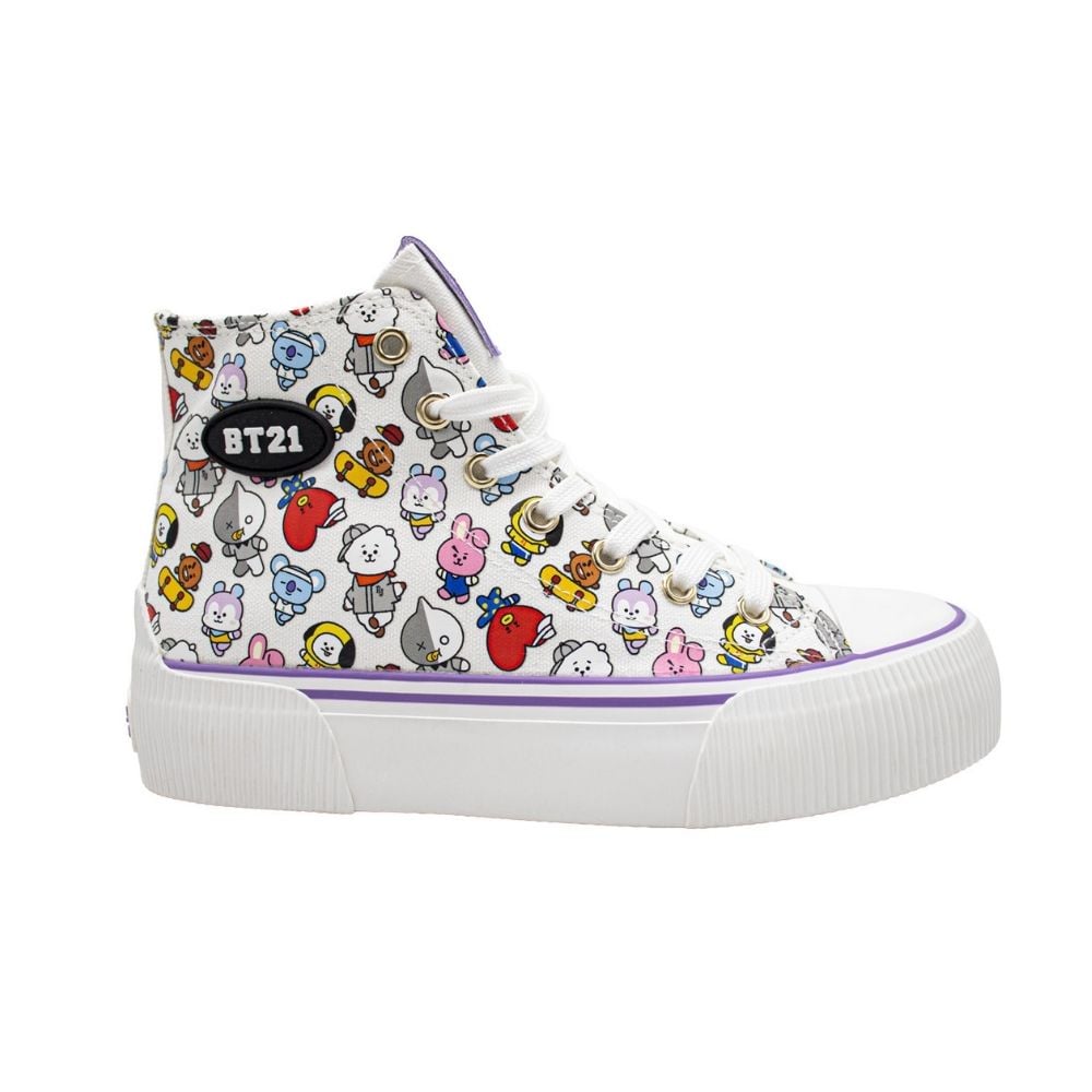 ZAPATILLAS URBANAS BOTIN MUJER BT21 BTS KPOP KAWAI BLANCO LILA - 1