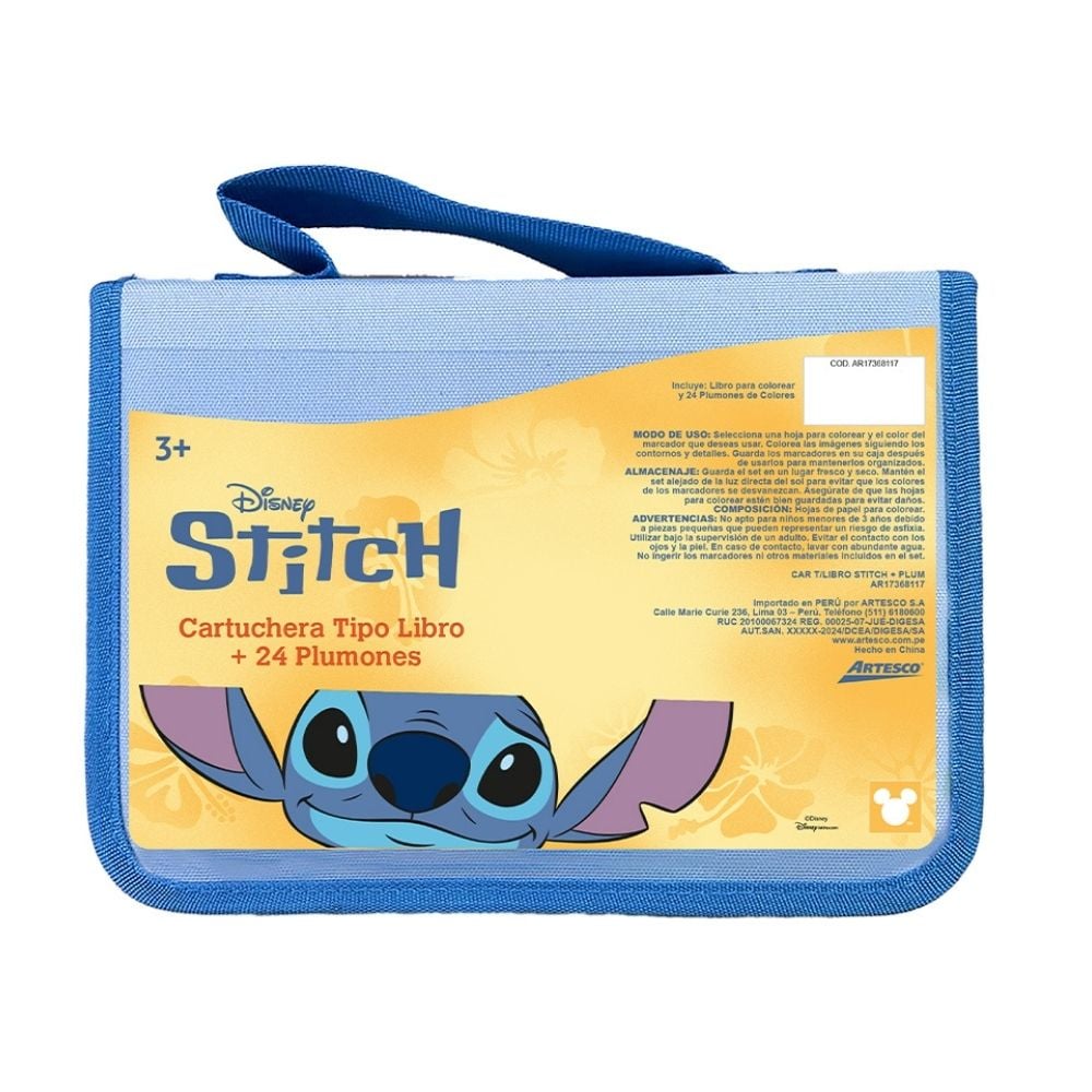 Cartuchera Artesco Stitch con 24 Plumones - 1